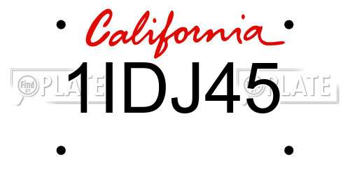 1IDJ45 California License Plate
