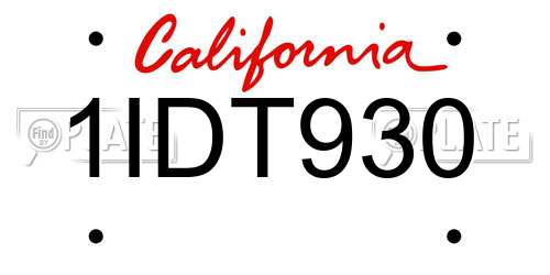 1IDT930 California License Plate