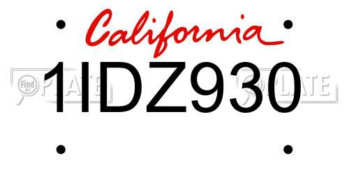 1IDZ930 California License Plate