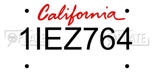 1IEZ764 California License Plate