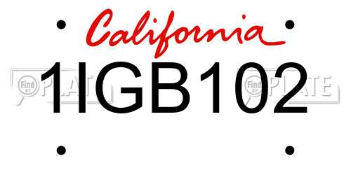 1IGB102 California License Plate