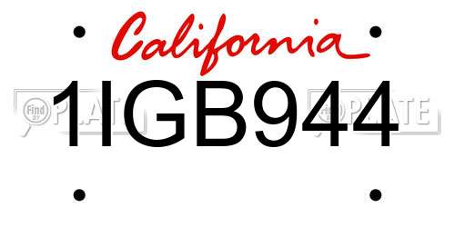 1IGB944 California License Plate