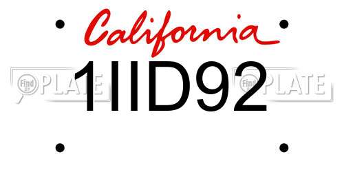 1IID92 California License Plate