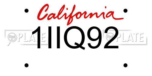 1IIQ92 California License Plate