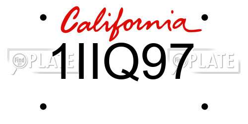 1IIQ97 California License Plate