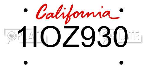 1IOZ930 California License Plate
