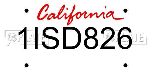 1ISD826 California License Plate