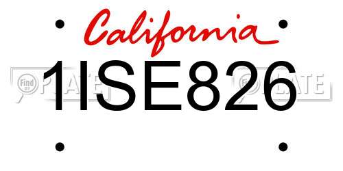 1ISE826 California License Plate
