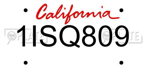 1ISQ809 California License Plate