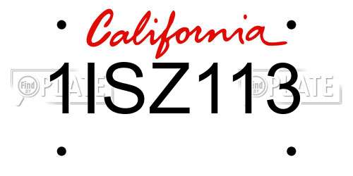 1ISZ113 California License Plate