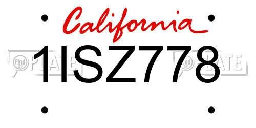 1ISZ778 California License Plate