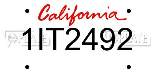 1IT2492 California License Plate