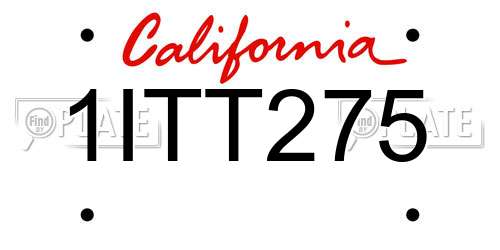 1ITT275 California License Plate