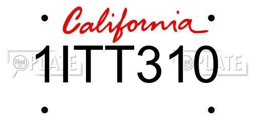 1ITT310 California License Plate