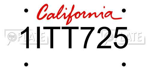 1ITT725 California License Plate