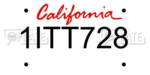 1ITT728 California License Plate