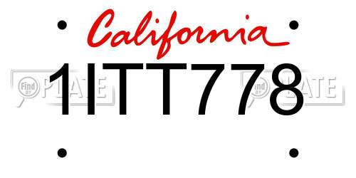 1ITT778 California License Plate