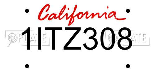 1ITZ308 California License Plate