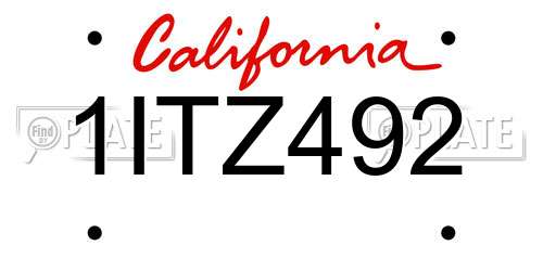 1ITZ492 California License Plate