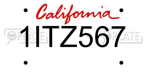 1ITZ567 California License Plate
