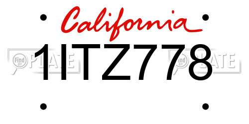 1ITZ778 California License Plate