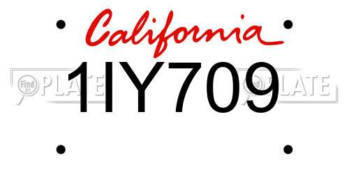 1IY709 California License Plate