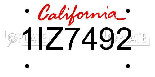 1IZ7492 California License Plate