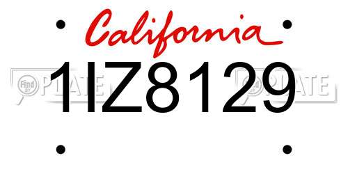 1IZ8129 California License Plate