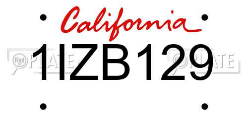 1IZB129 California License Plate