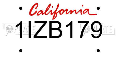 1IZB179 California License Plate