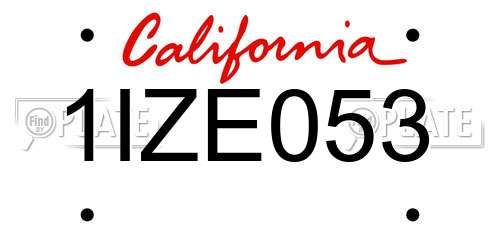 1IZE053 California License Plate