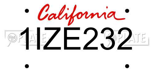 1IZE232 California License Plate