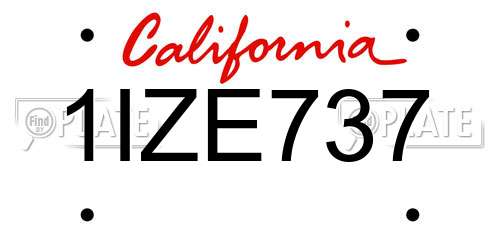 1IZE737 California License Plate