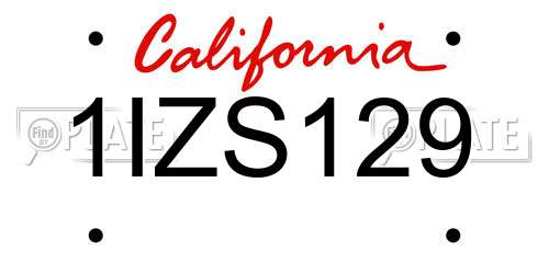 1IZS129 California License Plate