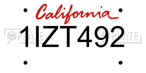 1IZT492 California License Plate