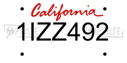 1IZZ492 California License Plate