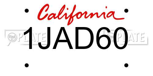 1JAD60 California License Plate