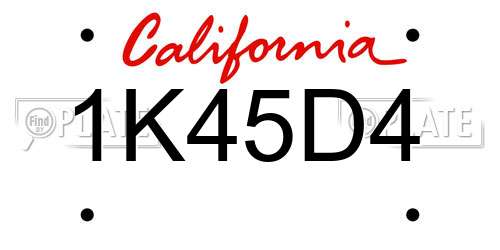 1K45D4 California License Plate