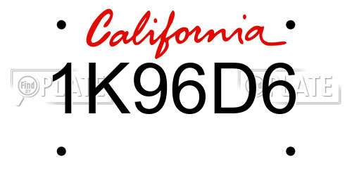 1K96D6 California License Plate