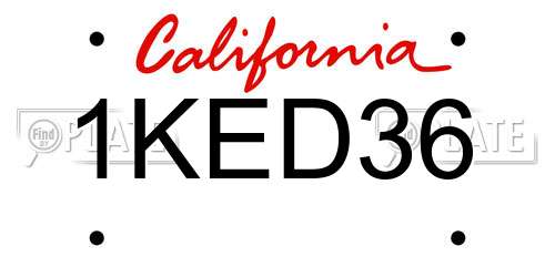 1KED36 California License Plate