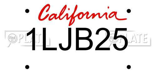 1LJB25 California License Plate
