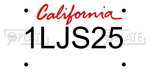 1LJS25 California License Plate