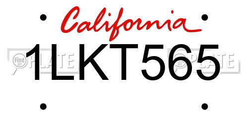 1LKT565 California License Plate