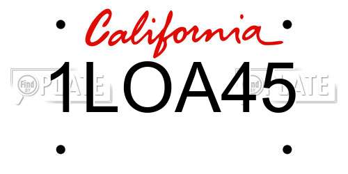 1LOA45 California License Plate