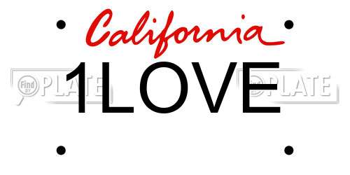 1LOVE California License Plate