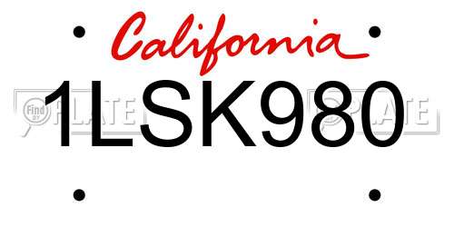 1LSK980 California License Plate