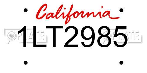 1LT2985 California License Plate