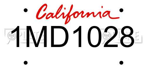 1MD1028 California License Plate