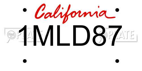 1MLD87 California License Plate