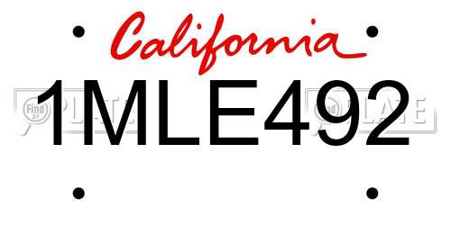 1MLE492 California License Plate